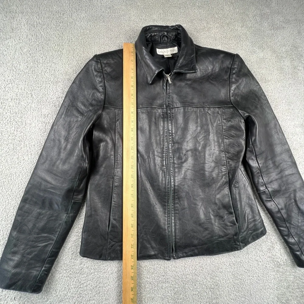 Genuine Leather Jacket Womens Medium‎ Black Zip Up Moto Casual Corner
